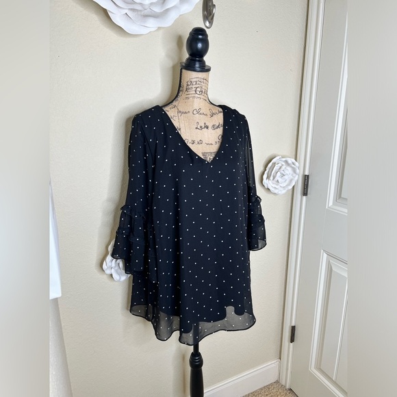NTM: Torrid Crinkled Textured Chiffon Black & White Sheer Overlay Blouse Size 2X - Picture 5 of 16